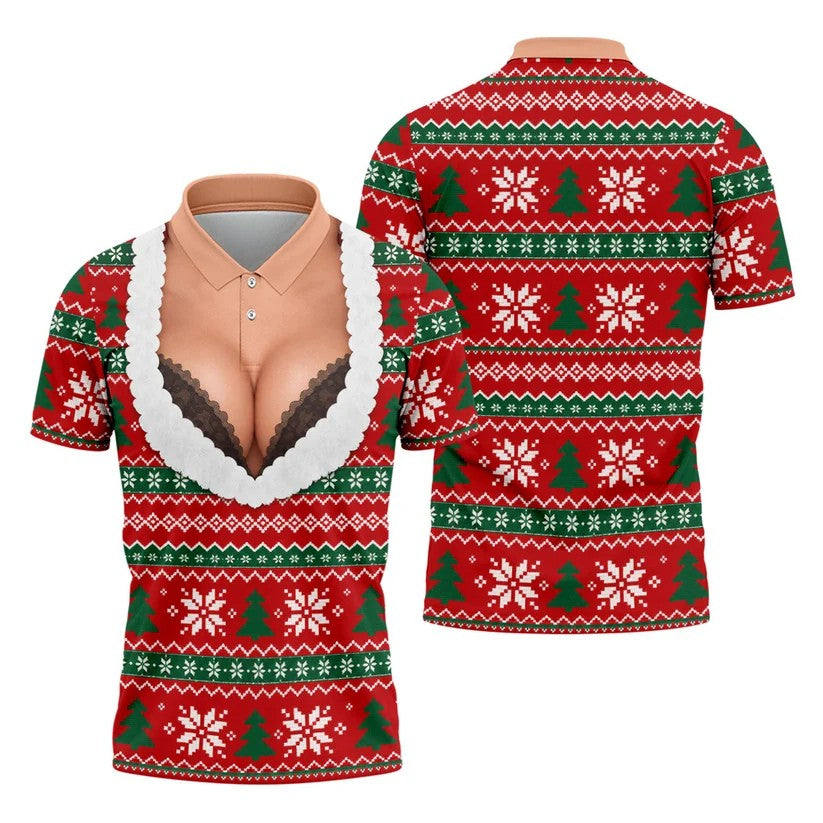 Funny Sexy Cleavage Christmas Golf Shirt, Golf Shirts For Men, Mens Golf Apparel