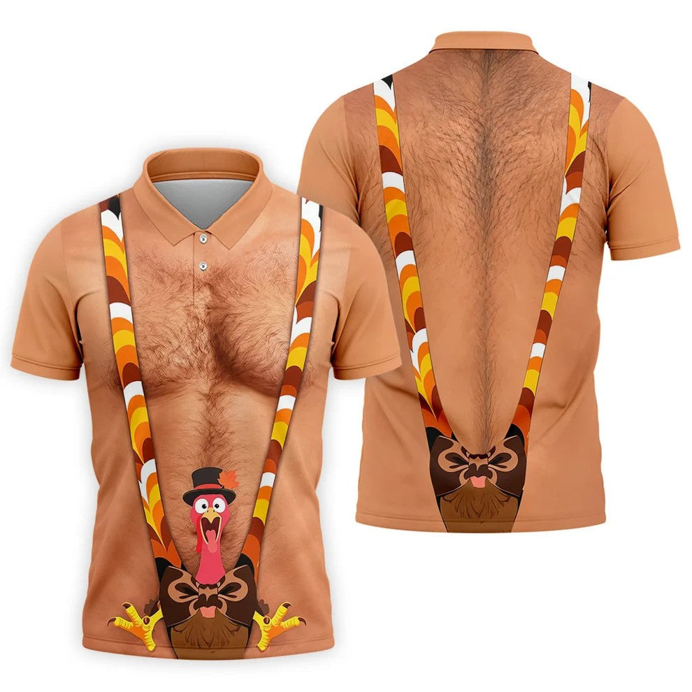 Funny Turkey Suspenders Thanksgiving Golf Shirt, Mens Golf Apparel, Golf Polo For Men