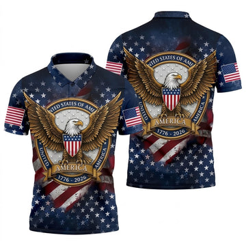 250th Anniversary USA Bald Eagle Distressed Golf Shirt, Patriotic 4th Of July Golf Shirts For Men