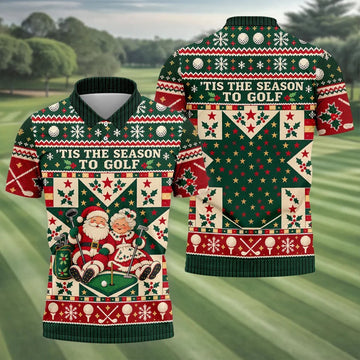 Tis The Season To Golf Christmas Golf Shirt, Funny Mens Golf Shirts, Mens Golf Polo