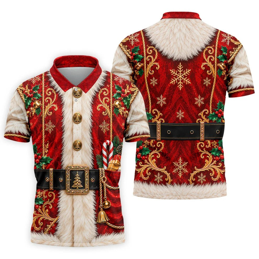 Ornate Santa Suit Christmas Golf Shirt, Golf Shirts For Men, Mens Holiday Golf Shirts