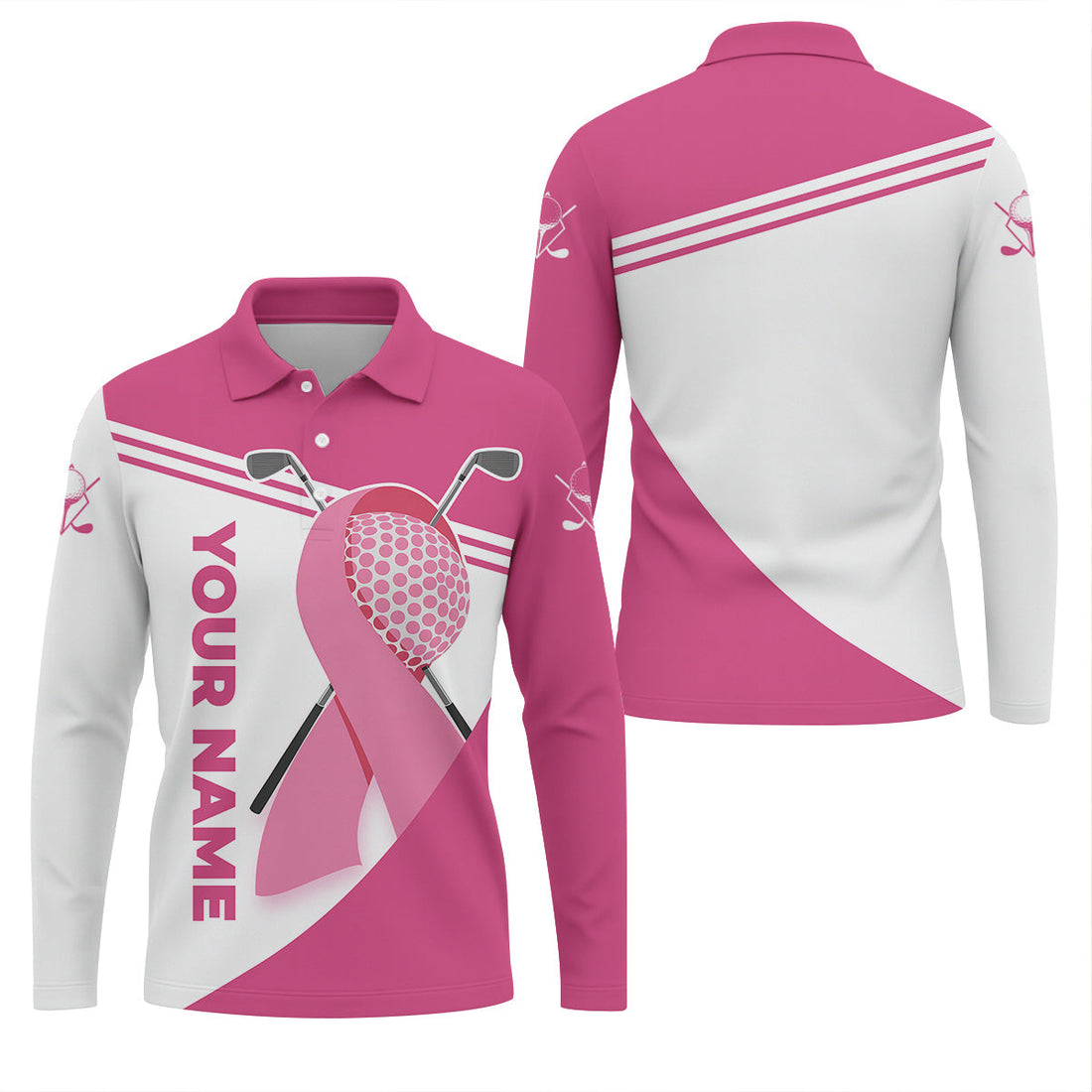 Breast Cancer Pink Men's Golf Polo Shirt, Golf Shirts For Men, Breast Cancer Awareness Shirt