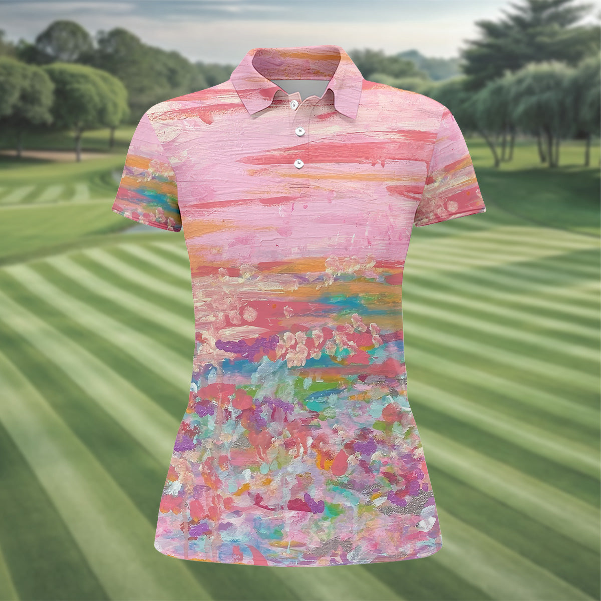 Ombre Colorful Breast Cancer Golf Shirt, Matching Golf Shirt, Ladies Golf Tops, Pink Ladies Shirt