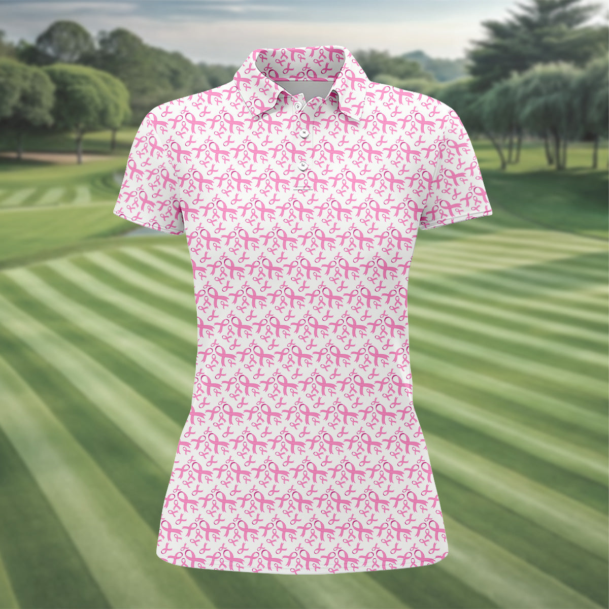 Pink Ribbon Breast Cancer Women Golf Shirt, Breast Cancer Awareness Shirt, Golf Gifts For Women,