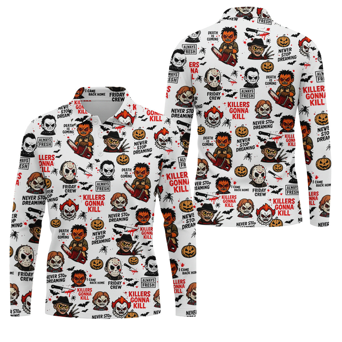 Classic Horror Characters Halloween Golf Shirt, Men's Golf Polo Shirt Horror Movie Shirt