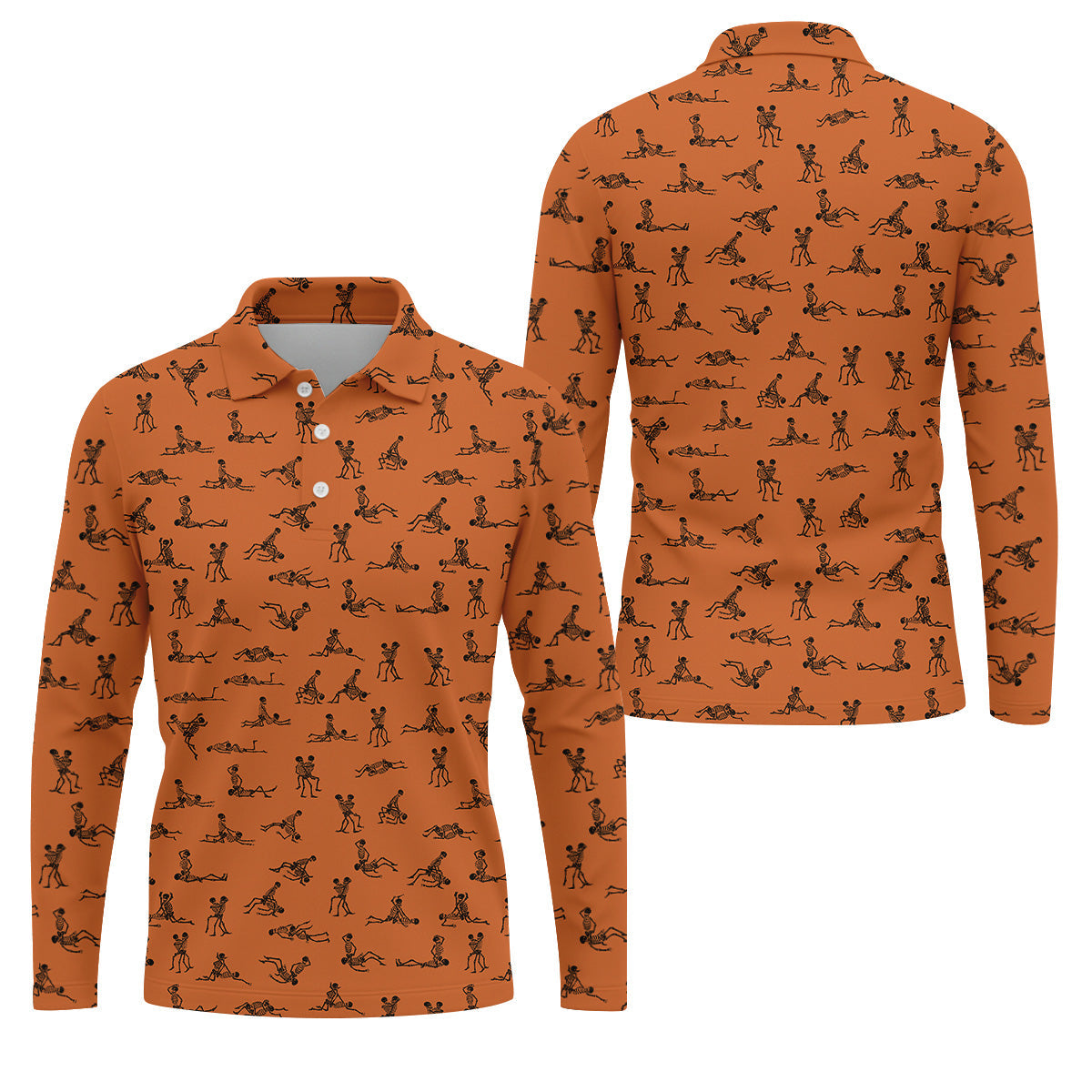 Orange And White Funny Skeleton Golf Shirt, Halloween Gift Idea, Fun Golf Shirts For Men, Polo For Men