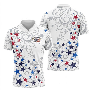United States Of America 250 Anniversary Patriotic 4th Of July Golf Shirt, Red Blue Stars Golf Shirts For Men