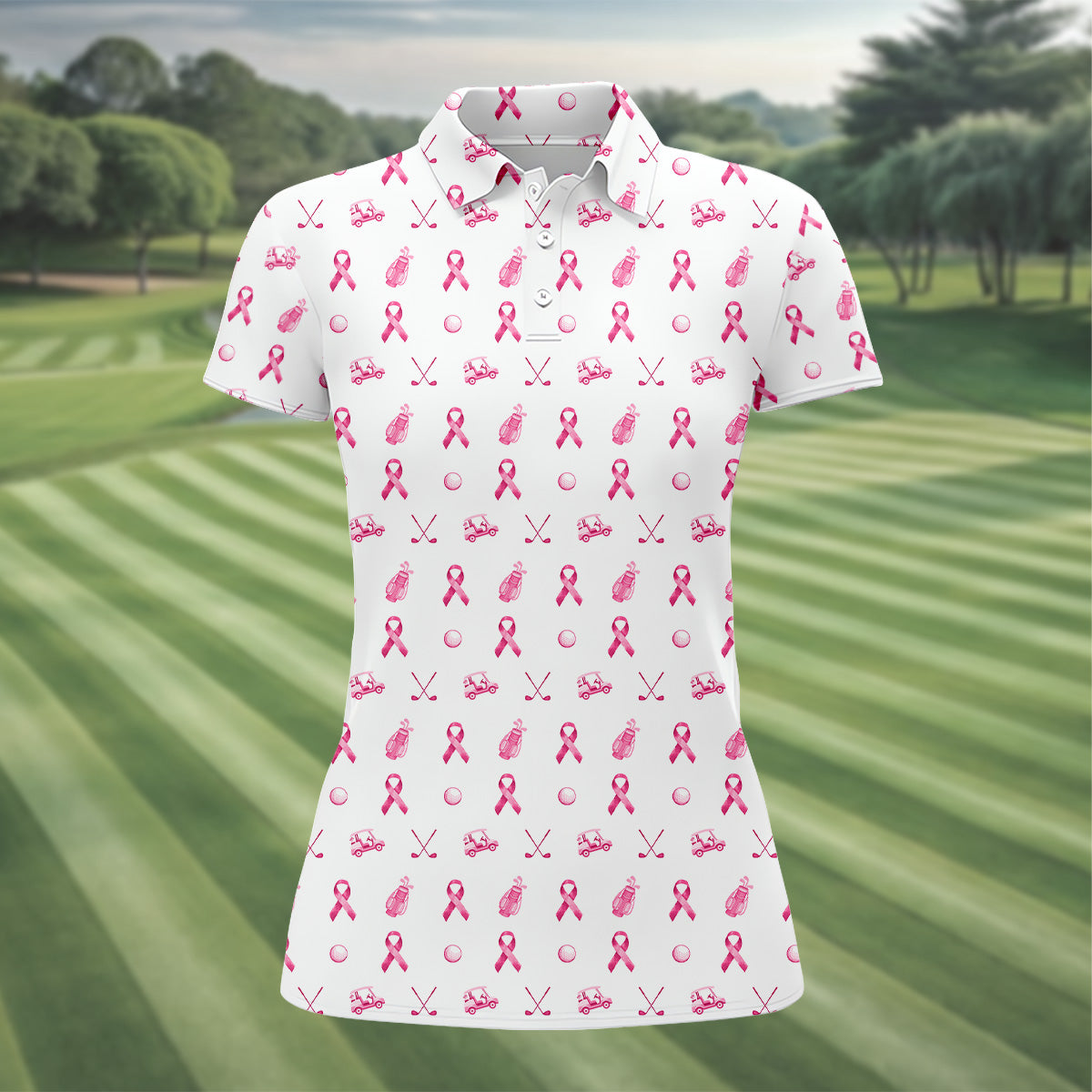 Pink Ribbon Women Golf Shirt, Breast Cancer Golf Shirt, Breast Cancer Awareness Shirts, Ladies Golf Shirt