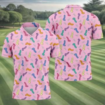 Funny Adult Novelty Pink Pattern Golf Shirt, Mens Polo Shirts, Golf Apparel For Men