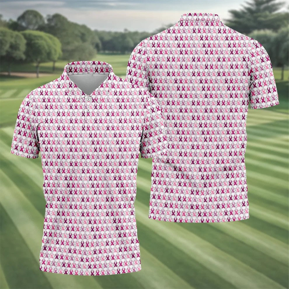 Middle Finger Pink Ribbon Breast Cancer Golf Shirt, Mens Golf Polo, Printed Golf Shirts