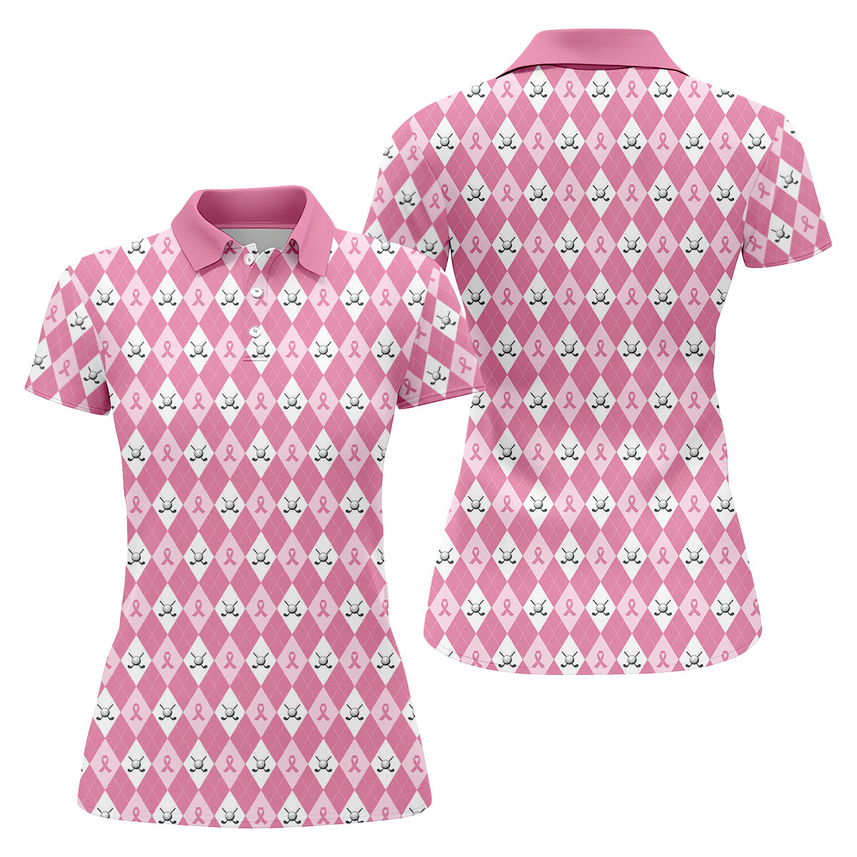 Breast Cancer Golf Shirt, Pink Argyle Golf Shirt, Breast Cancer Awareness Shirts, Couple Golf Shirt