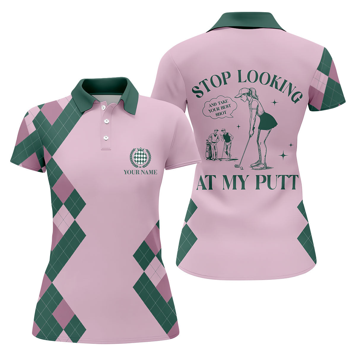 Stop Looking At My Putt Custom Sleeveless Womens Golf Polo Shirts, Funny Golf Shirts For Ladies