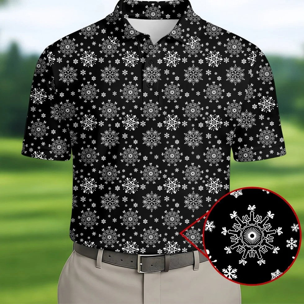 Dirty Funny Adult Humor Snowflakes Black Golf Shirt, Fun Men's Golf Polos, Christmas Golf Shirt, Polo Shirts For Men