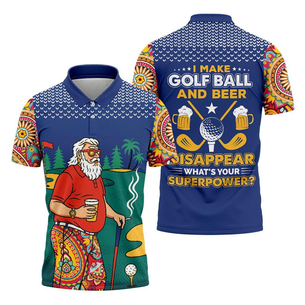 Funny Bearded Golfer Beer Lover Paisley Sleeve Golf Polo, Golf Polo Shirts For Men, Mens Golf Apparel
