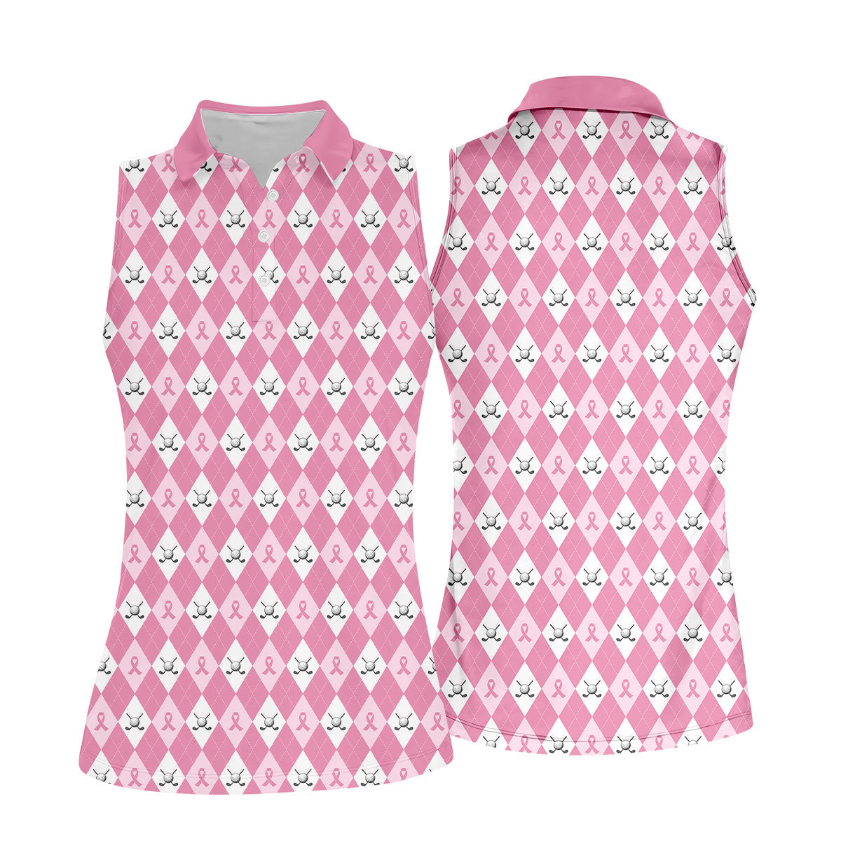 Breast Cancer Golf Shirt, Pink Argyle Golf Shirt, Breast Cancer Awareness Shirts, Couple Golf Shirt