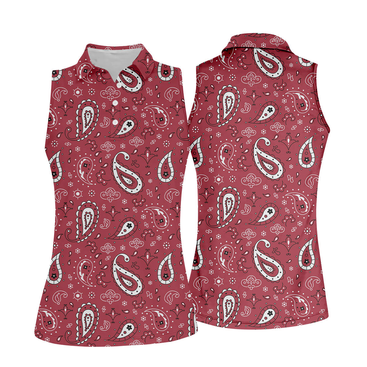 Paisley Bandana Sleeveless Womens Golf Shirt, Western Golf Shirts, Custom Ladies Golf Shirt