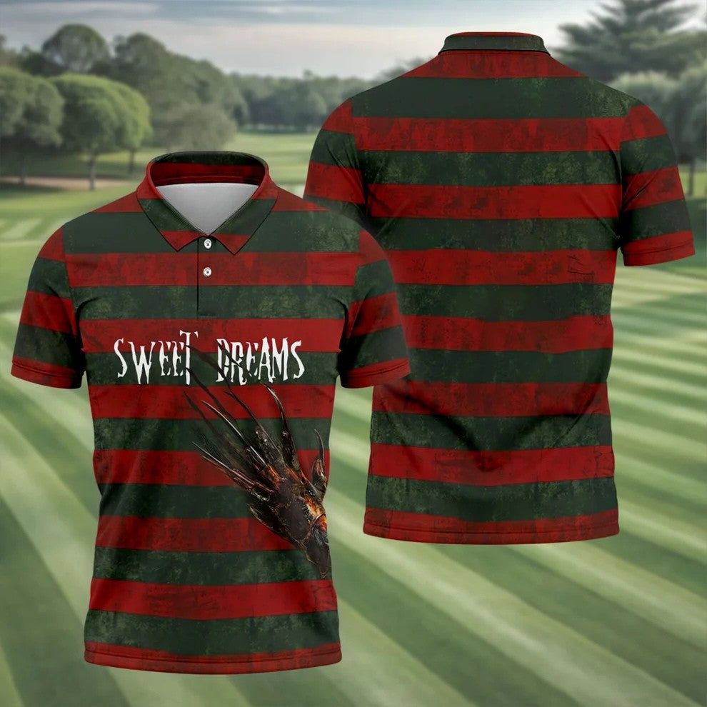 Sweet Dreams Horror Striped Golf Polo Shirt, Mens Golf Shirts, Golf Apparel For Men