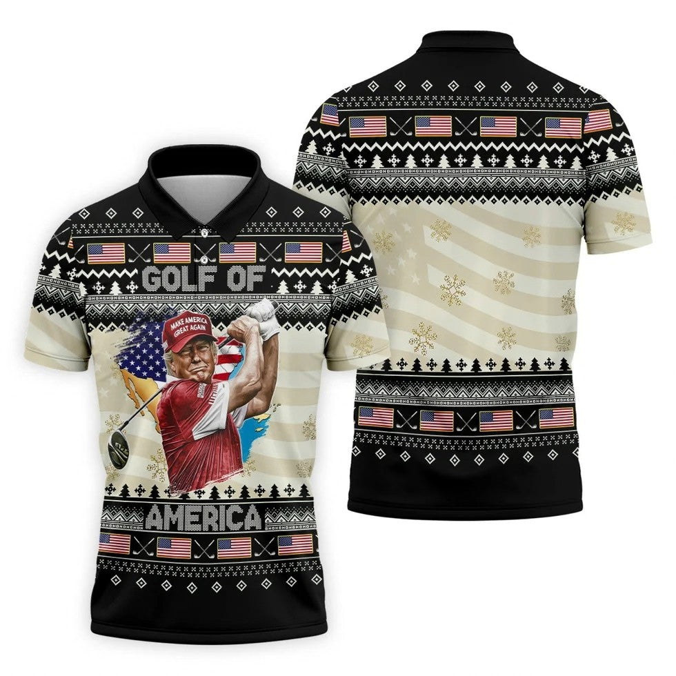 Trump Golf Of America Christmas Golf Shirt Men's Golf Polo Shirt, Mens Golf Gift, Funny Golf Shirt