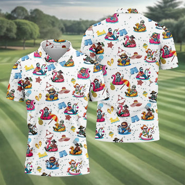 Halloween Summer Men's Polo Shirt , Horror Character Shirt, Fun Golf Polos, Funny Halloween Shirt