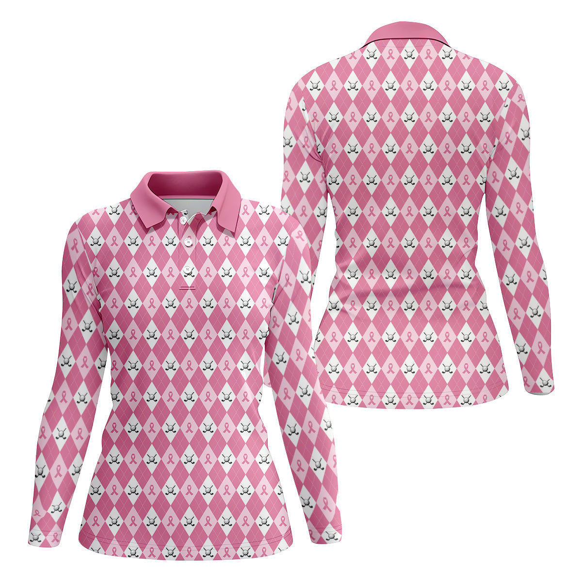 Breast Cancer Golf Shirt, Pink Argyle Golf Shirt, Breast Cancer Awareness Shirts, Couple Golf Shirt