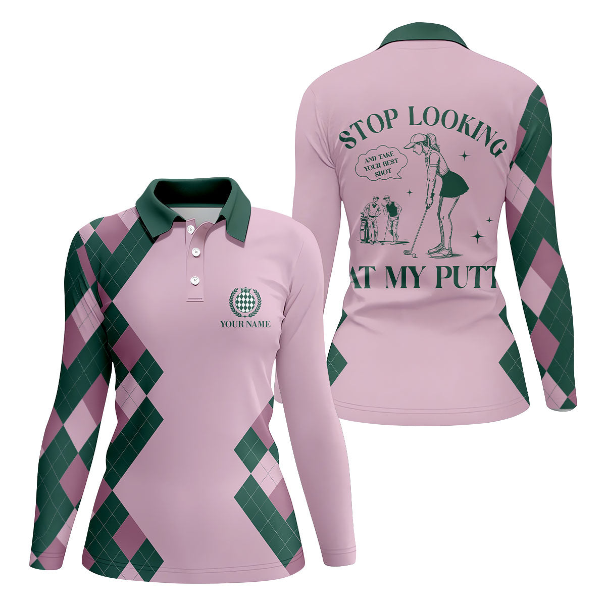 Stop Looking At My Putt Custom Sleeveless Womens Golf Polo Shirts, Funny Golf Shirts For Ladies