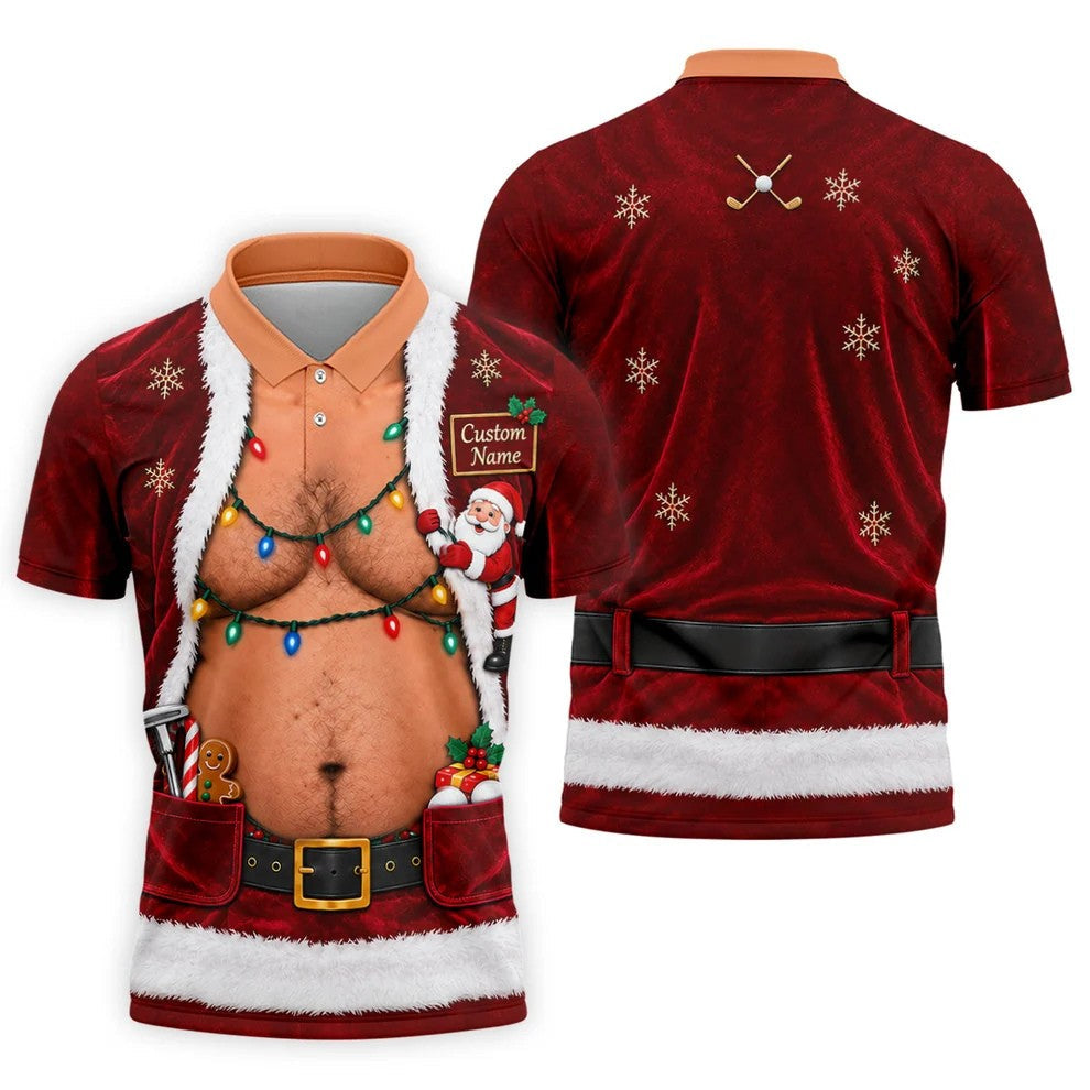 Custom Name Santa Suit Belly Christmas Golf Shirt, Mens Golf Polo, Mens Golf Shirts