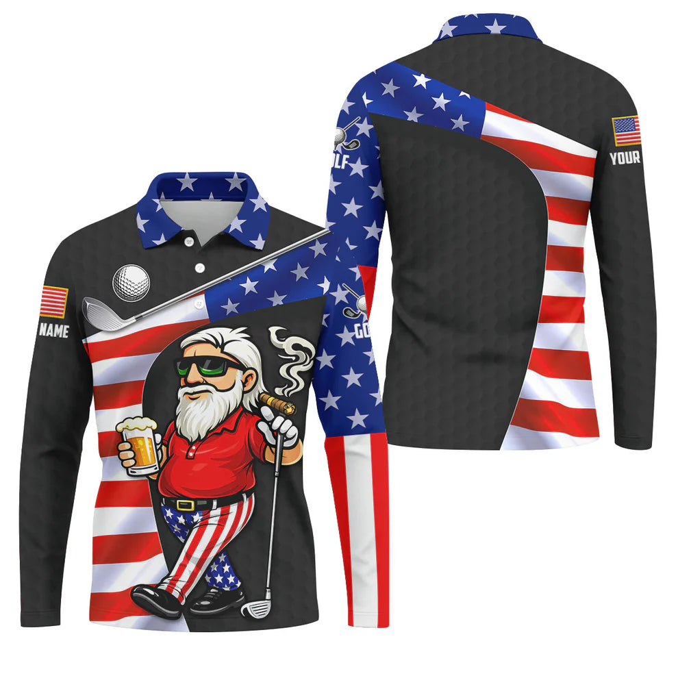 Golf And Beer Patriotic Man Golf Ball Pattern 4th Of July Black Golf Shirt, 250th Anniversary Golf Shirts For Me