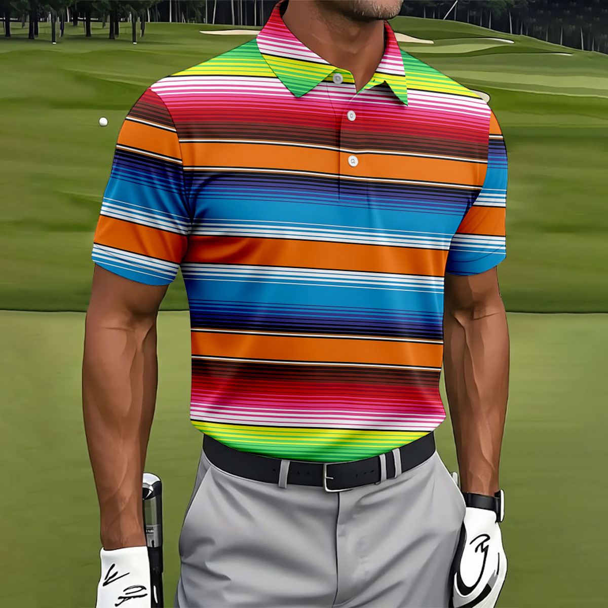 Mexican Serape Stripe Pattern Cinco De Mayo Celebration Fiesta Themed Golf Shirts For Men