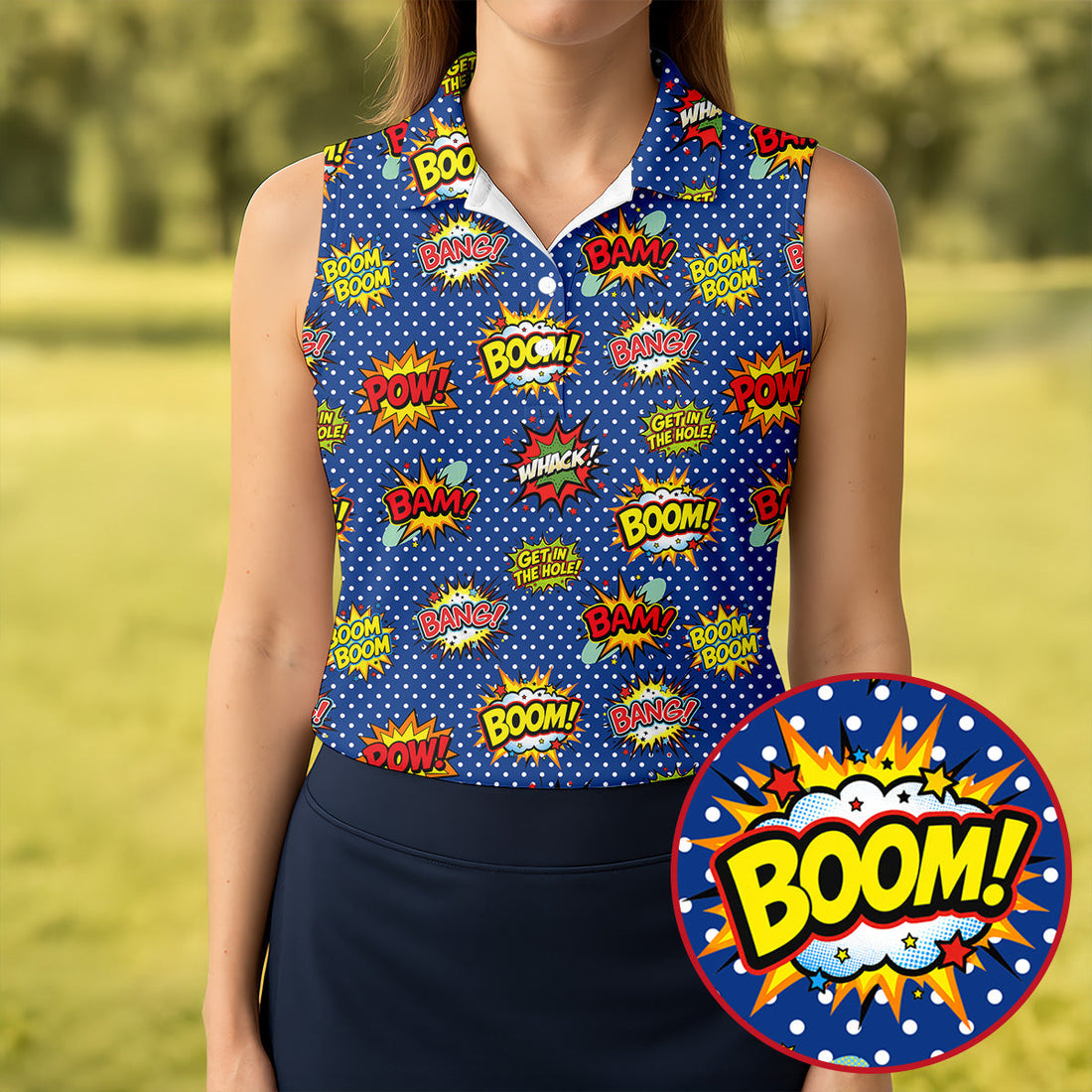 Funny Comic Pop Art Golf Shirt, Ladies Golf Shirts, Golf Tops For Women