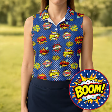 Funny Comic Pop Art Golf Shirt, Ladies Golf Shirts, Golf Tops For Women