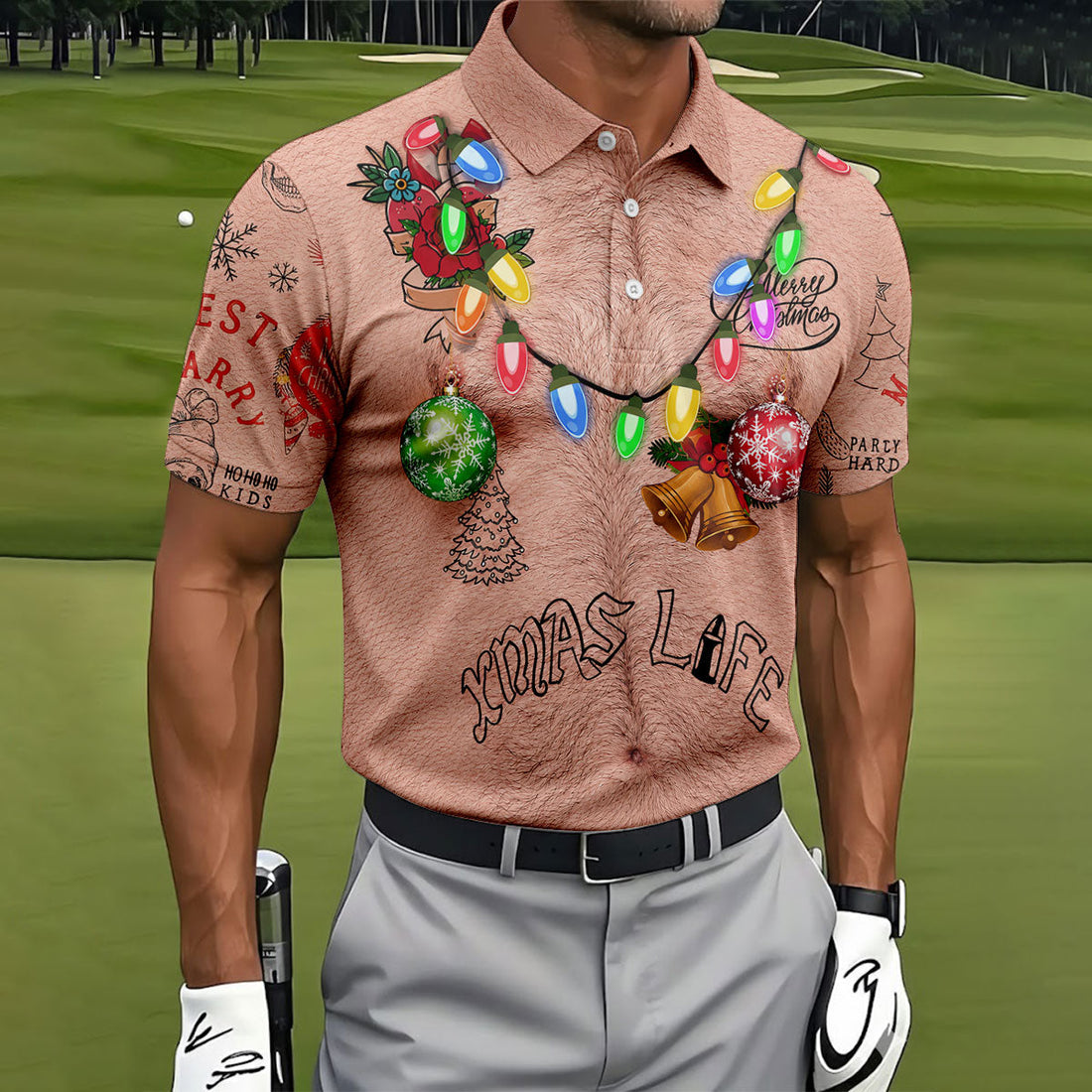 Funny Xmas Life Christmas Lights Body Golf Shirt, Ugly Christmas Shirt, Christmas Golf Shirt