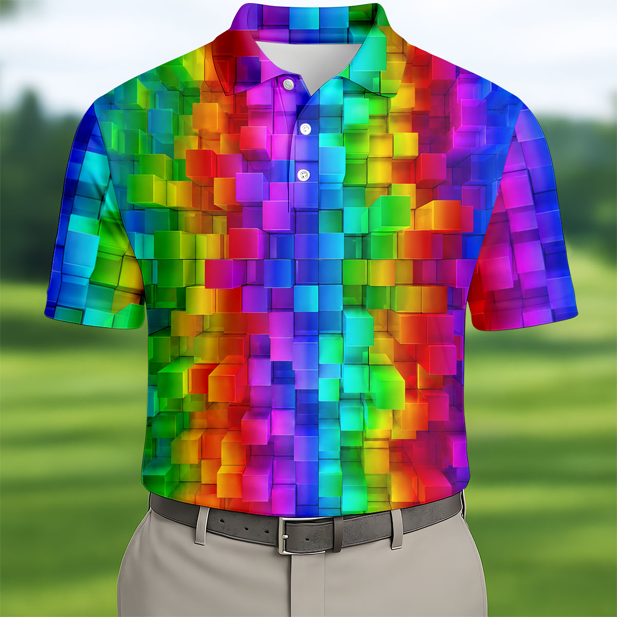 Rainbow Cube 3D Effect LGBT Support Golf Tops For Men, Gay Pride Month Celebrate Golf Shirts For Men