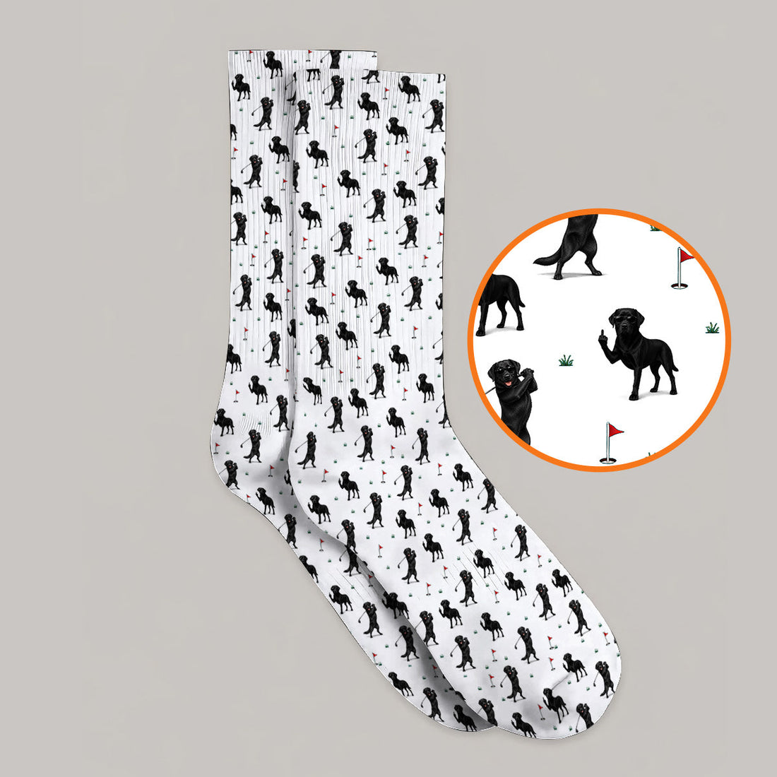 Funny Black Labrador Golf Socks, Lab Dog Pattern Golf Sock, Crazy Golf Gift For Golfer