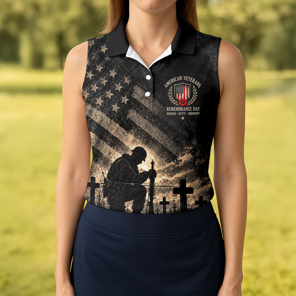Poppy Soldier Memorial Golf Polo Shirt, Golf Shirts For Women, Veterans Day Shirt