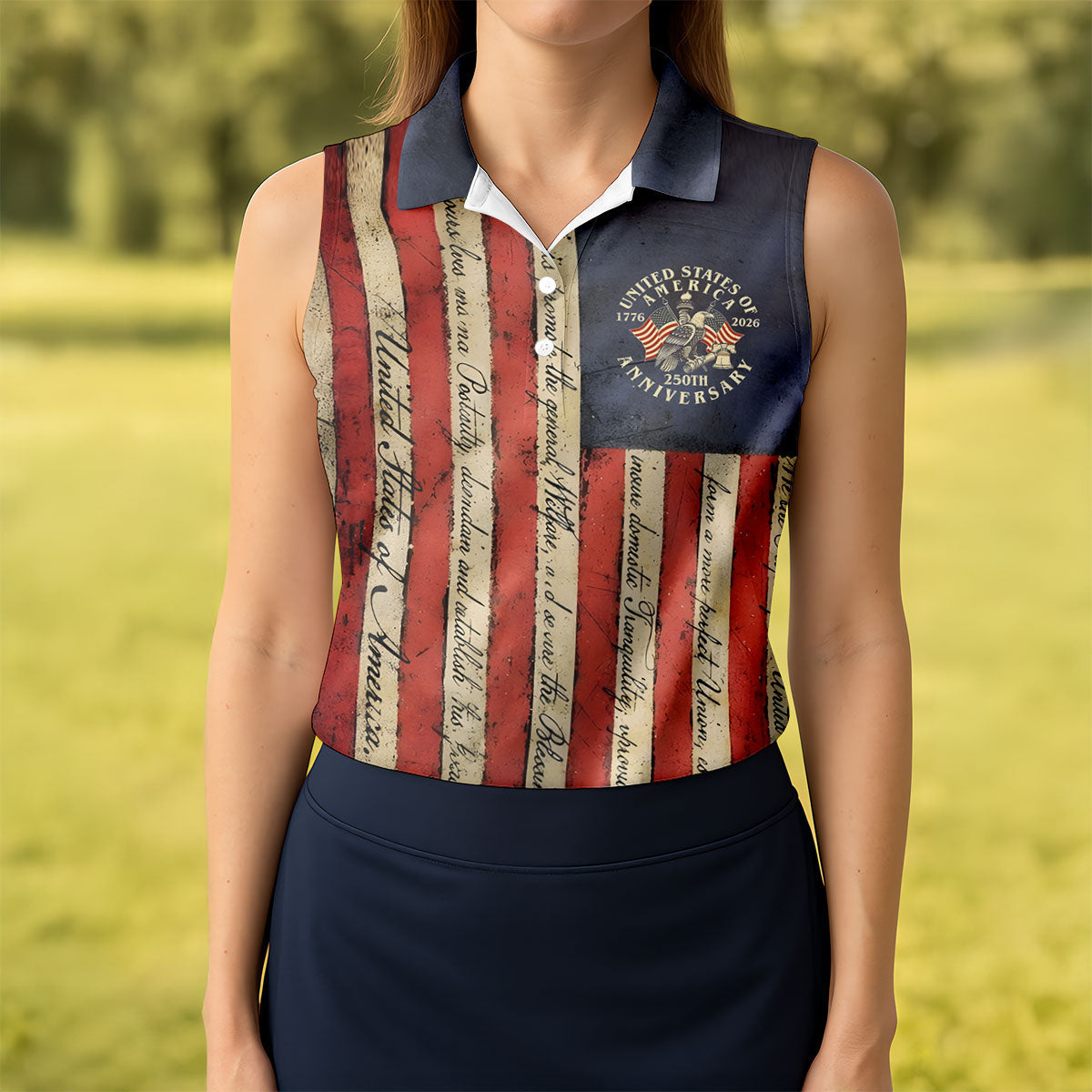 USA 250th Anniversary Distressed Flag Patriotic Golf Shirt, 4th Of July Golf Shirt For Women