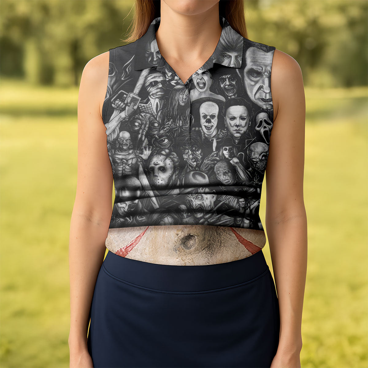 Hockey Mask Horror Character Halloween Polo Shirt, Women’s Golf Polo, Ladies Golf Shirts