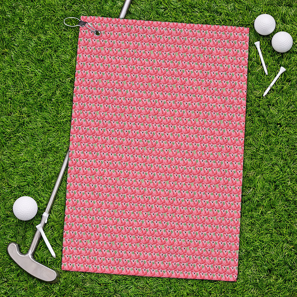 Crazy Flamingo Golf Towel, Pink Tropical Pattern Golf Towels, Funny Golf Gift For Golfer