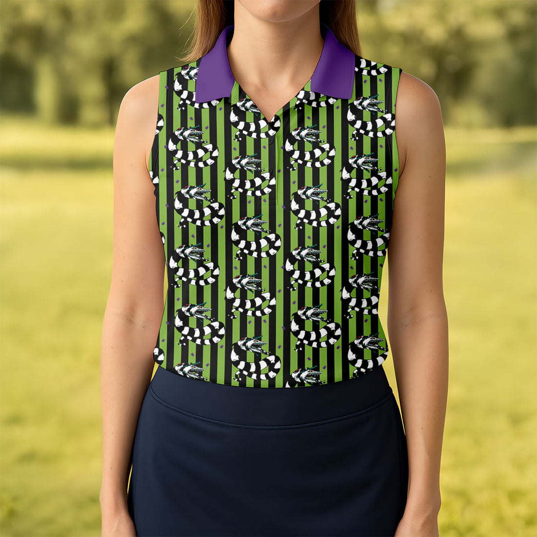 Beetle Stripe Snake Halloween Golf Polo Shirt for Women, Women's Golf Apparel, Ladies Golf Tops