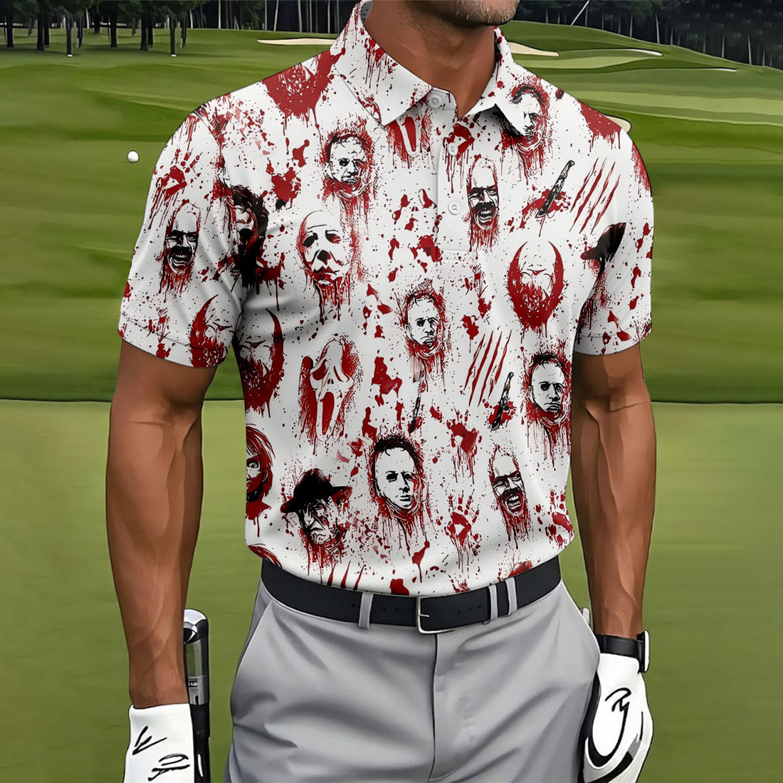 Bloody Horror Character Halloween Golf Shirt, Men's Golf Shirt, Golf Shirts For Men