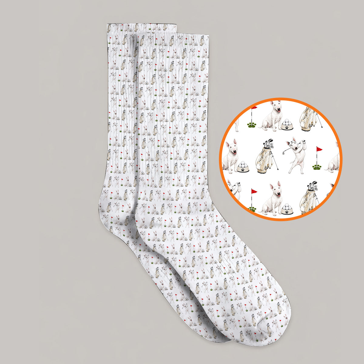 Bull Terrier Golf Socks, Bull Terrier Pattern Golf Sock, Funny Dog Dad Gift