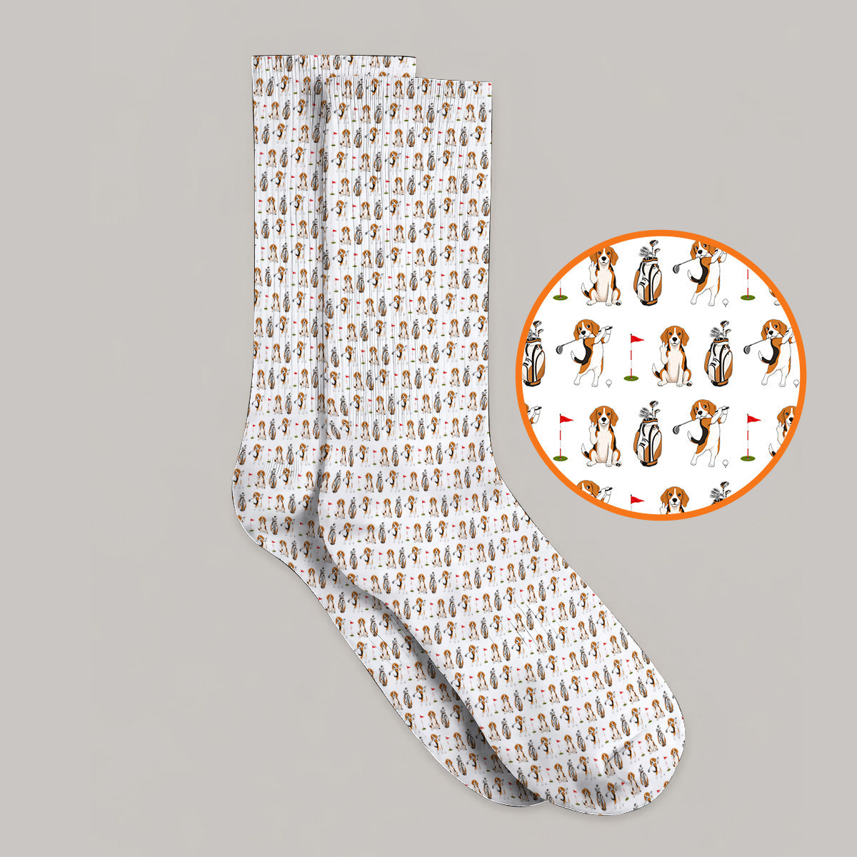 Beagle Golf Pattern Golf Socks, Hunting Dog Golf Sock, Funny Golf Gift For Golfer