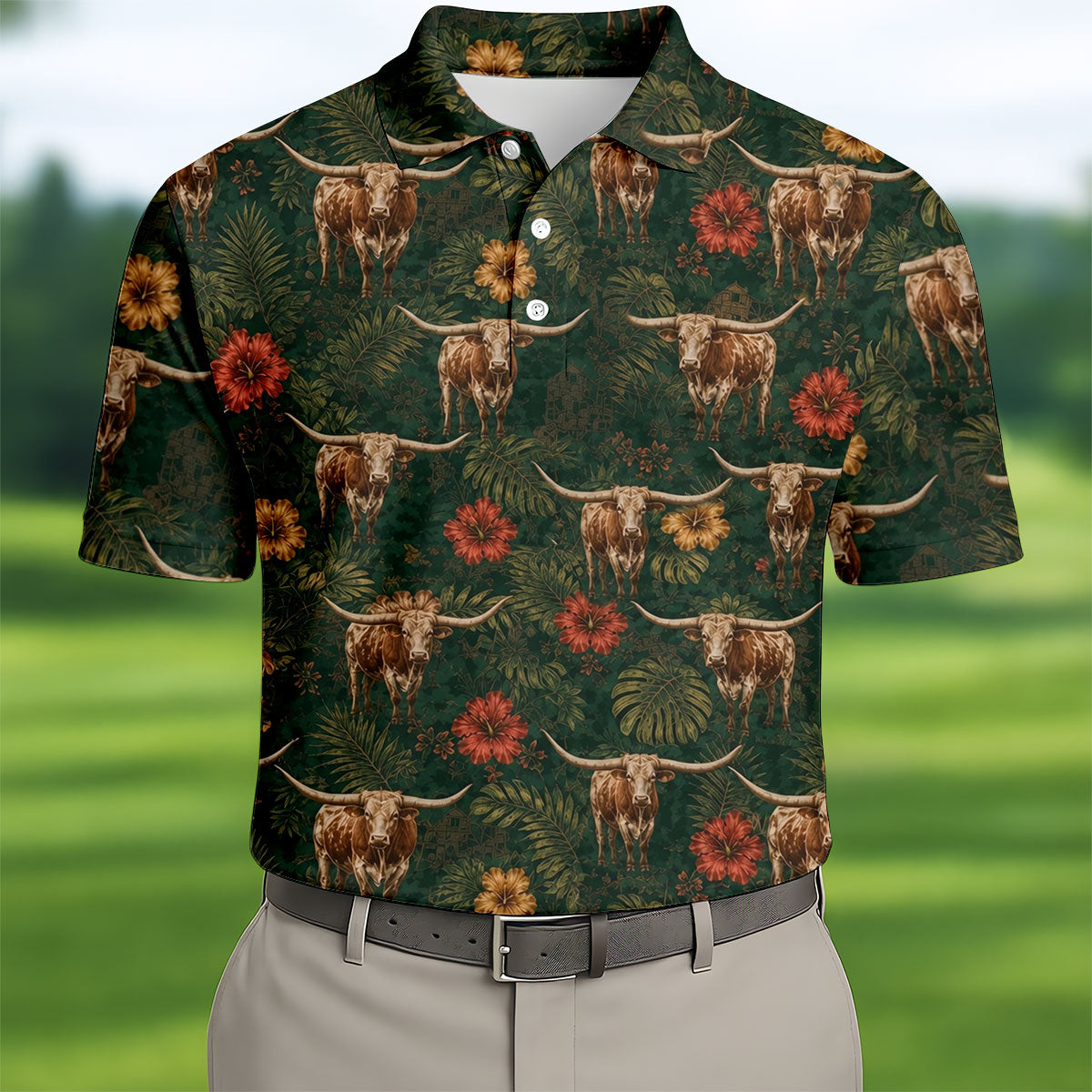 Texas Longhorn Tropical Pattern Golf Polo Shirt, Men's Golf Shirt, Hawaiian Golf Shirt