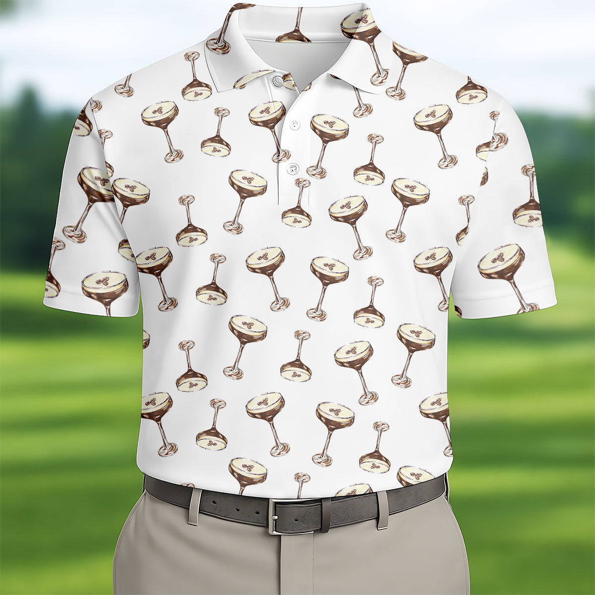 Expresso Martini Doodle Seamless Pattern Hawaiian Golf Shirt, Polo Shirts For Men