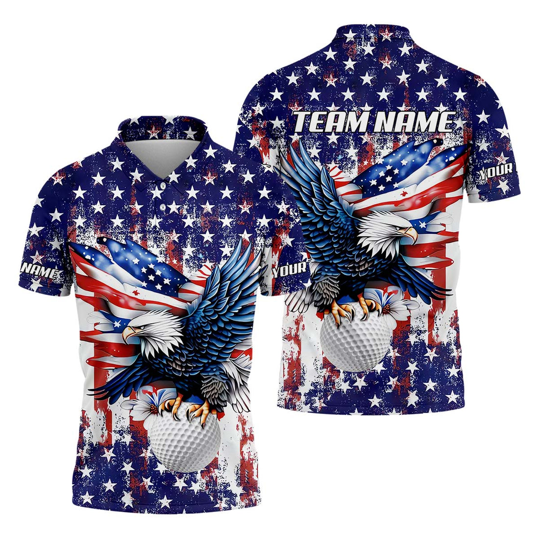 American Eagle And Star Custom Golf Polo Shirt, Gift For Golfers, Golf Gift Ideas, America 250 Anniversary Golf Shirt
