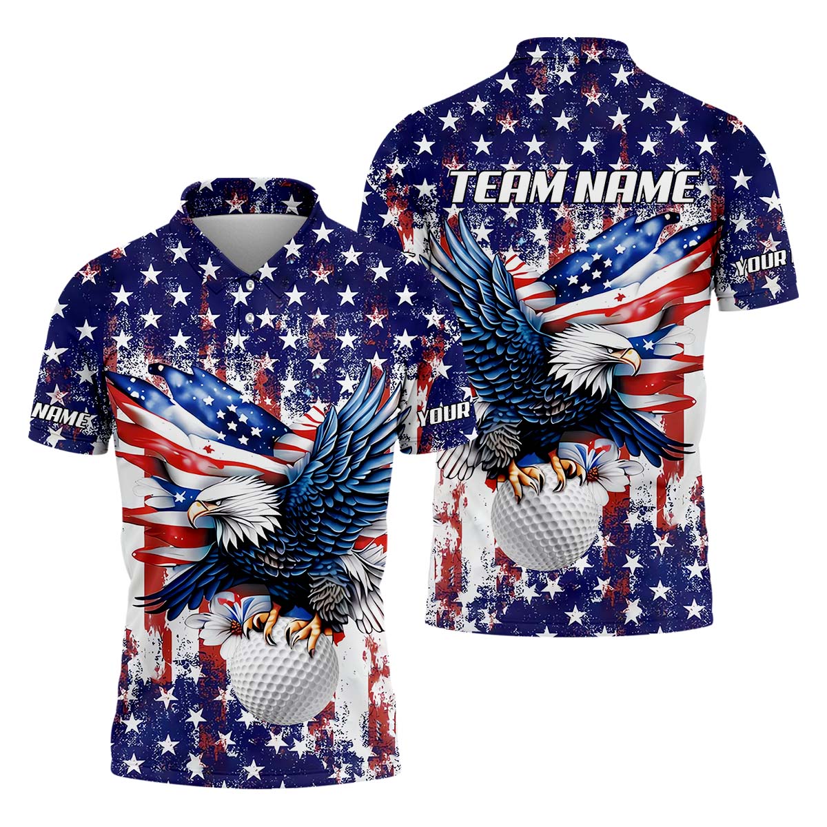 American Eagle And Star Custom Golf Polo Shirt, Gift For Golfers, Golf Gift Ideas, America 250 Anniversary Golf Shirt
