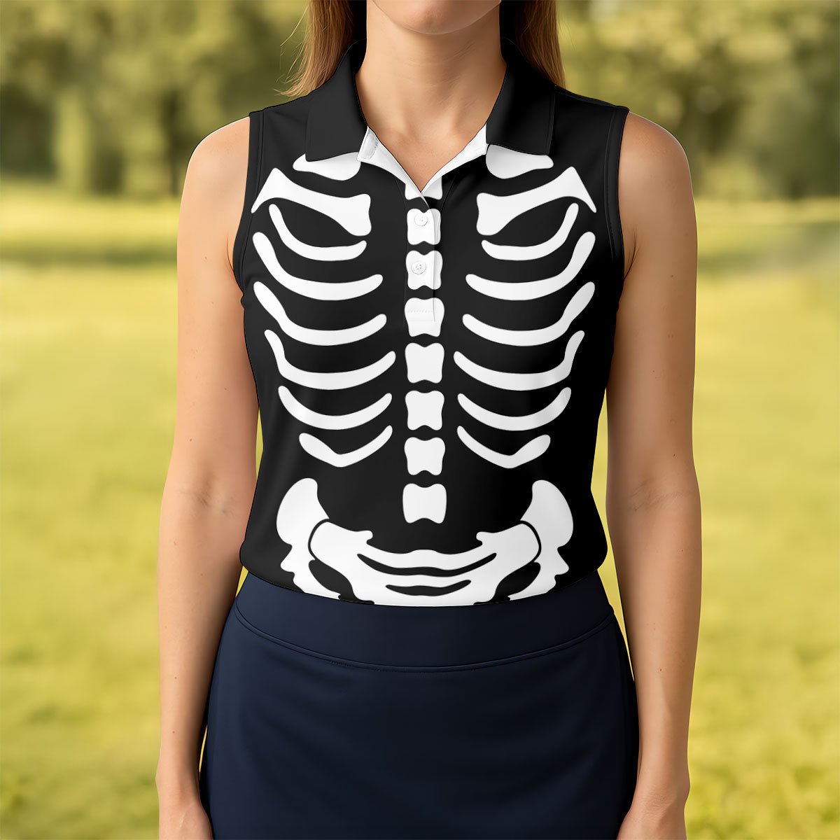 Halloween Skeleton Costume Golf Shirt, Women's Golf Polo, Hawaiian Golf Shirt