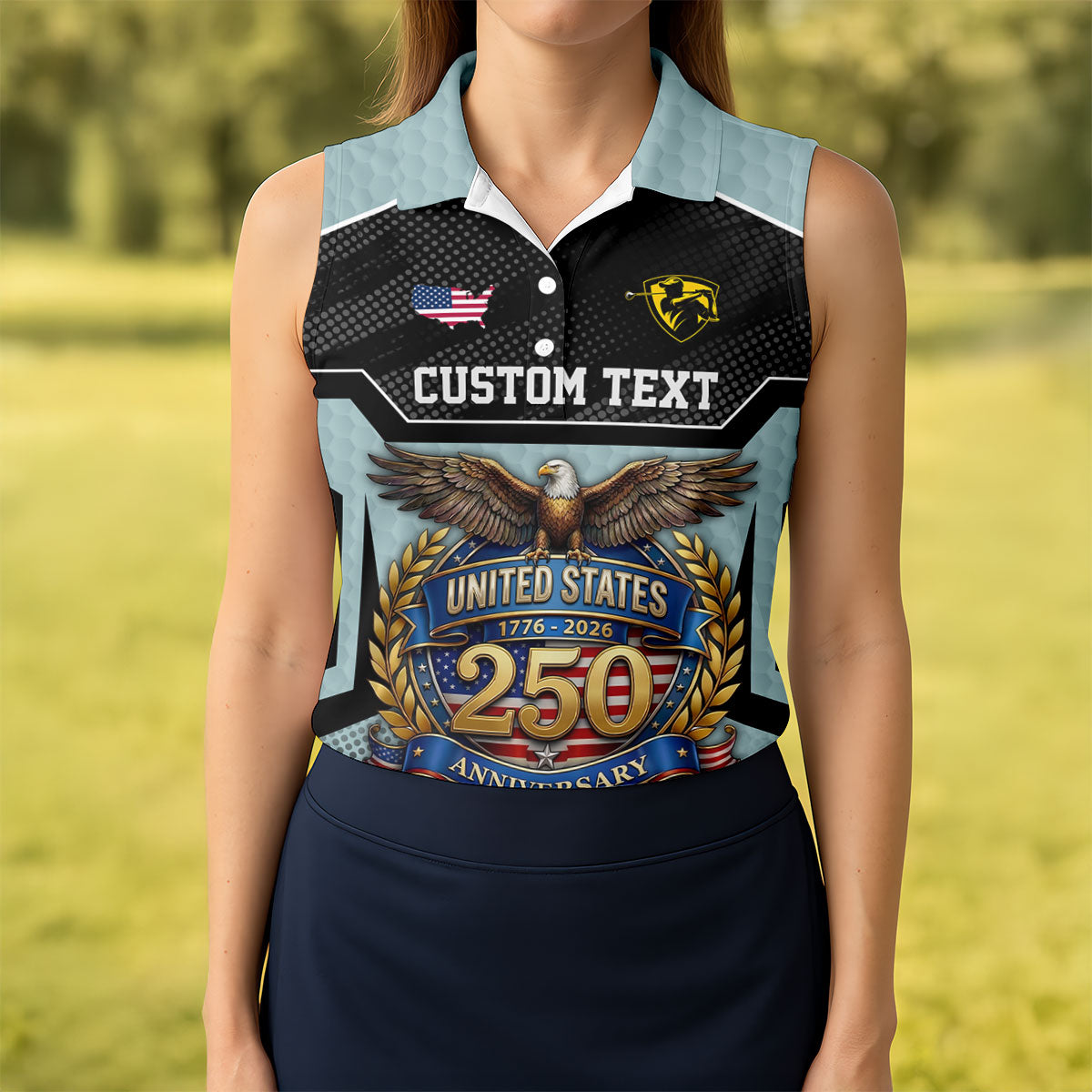 US 250 Anniversary Patriotic 4th Of July Blue Grey Golf Shirt, Ladies Golf Shirts, Golf Shirt For Women