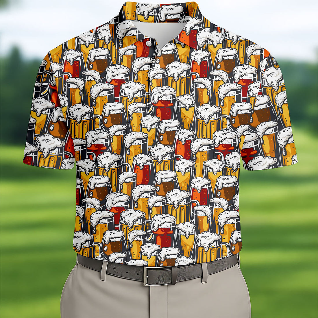 Oktoberfest Beer Glass Pattern Polo Shirt, Mens Golf Polo, Golf Polo Shirts For Men