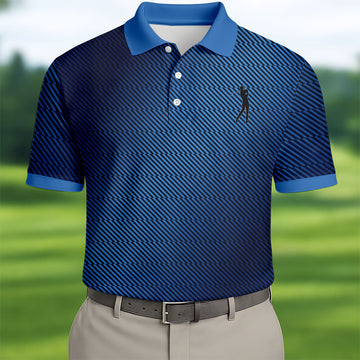 Retro Abstract Gradient Stripe Blue Lines Golf Shirt, Patriotic 4th Of July Golf Shirts For Men