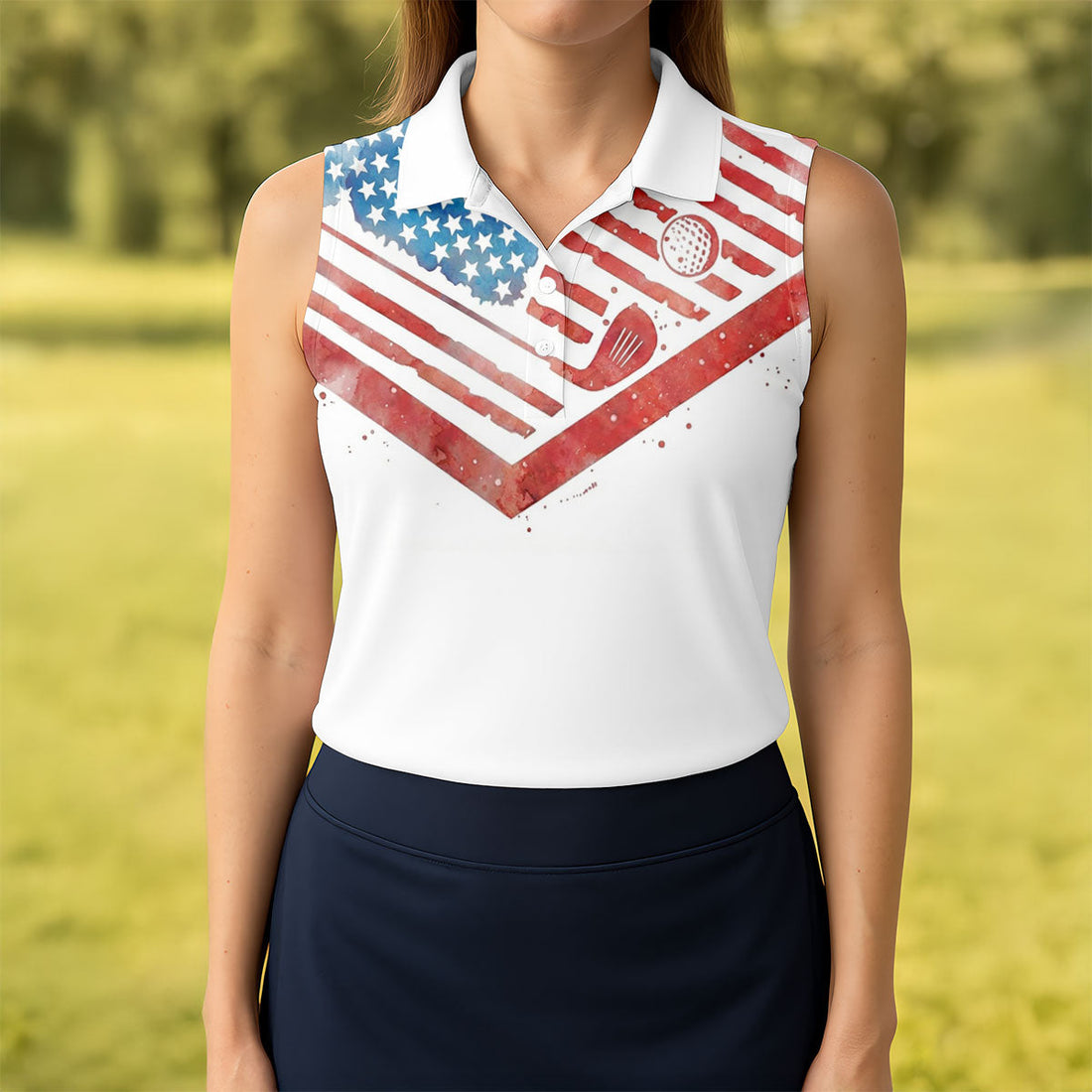 Vintage American Flag Golf Polo Shirt, Ladies Golf Shirts, Golf Polo For Women